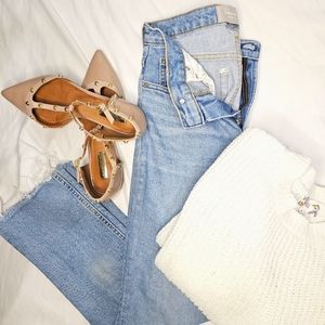 EVERLANE The Cheeky Jean 24 Crop Frayed Straight Leg Blue Pre-owned